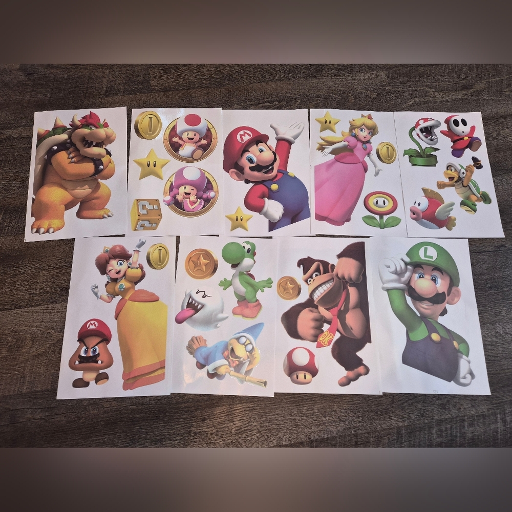 Super Mario Character Window Or Wall Sticker Set Decorations NWT